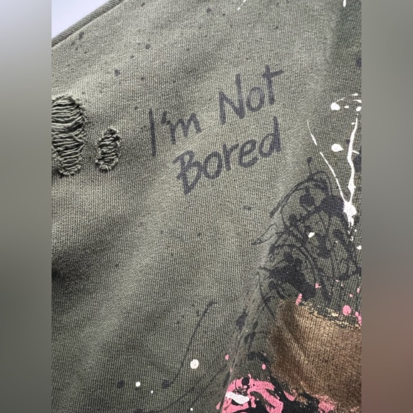 Zara Sweatshirt High Neck Green Distressed Grafitti Splatter Paint - Small Women - Picture 12 of 14